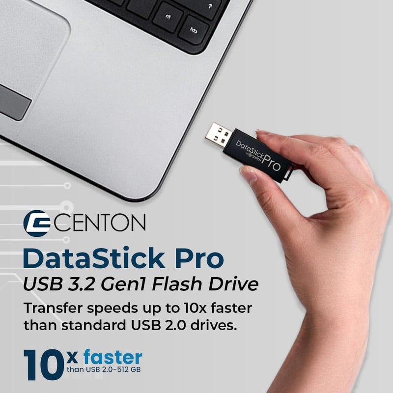 Centon Electronics MP Valuepack USB 3.2 Gen1 DataStick Pro Flash Drive, 64 GB, 10 USB Flash Drives, 10 Pack, Black - Image 2